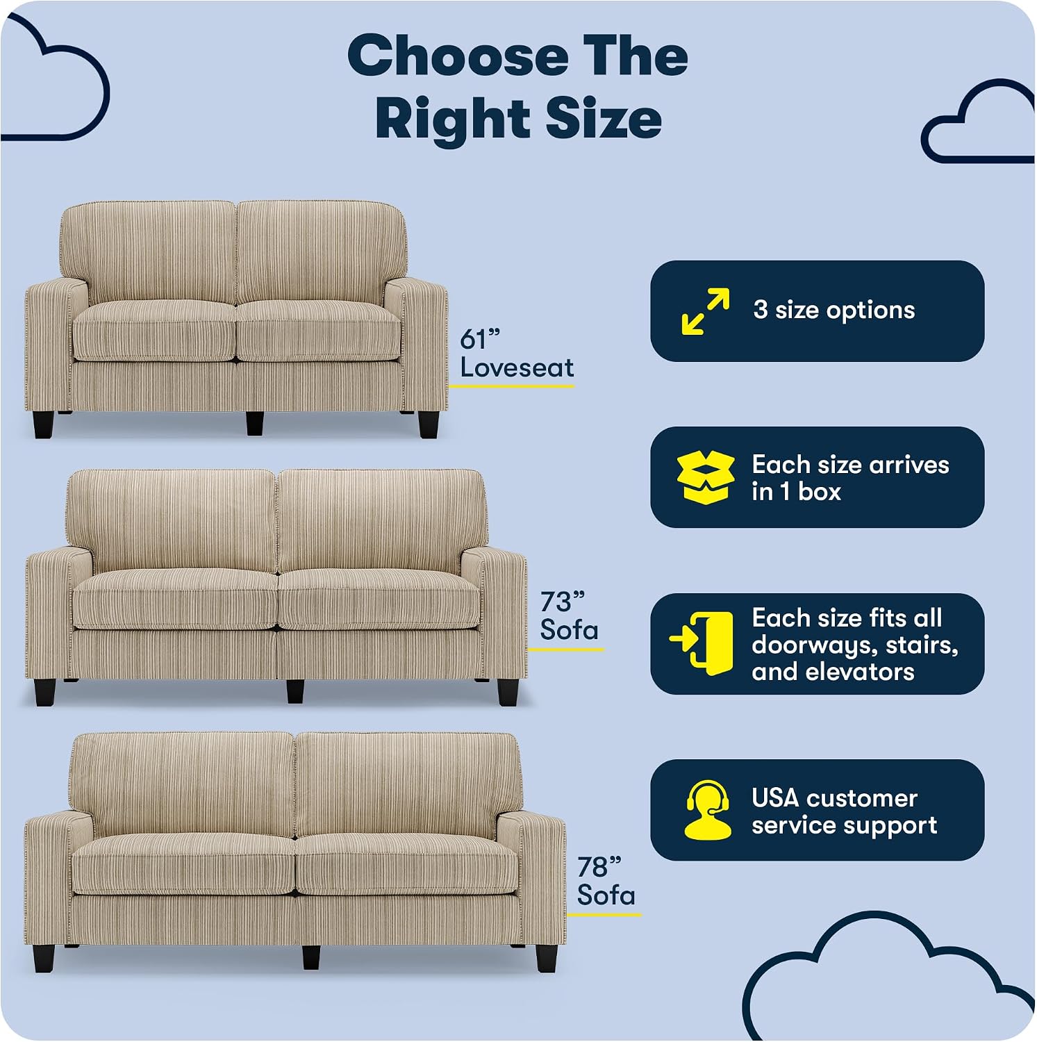 Serta Palisades 61' Track Arm Sofa, Easy Care Polyester, Soft Pillow Back, Pocket Coil Seat Cushions, Removable Covers, Loveseat or Couch for Small Spaces, Living Rooms or Bedrooms, Beige