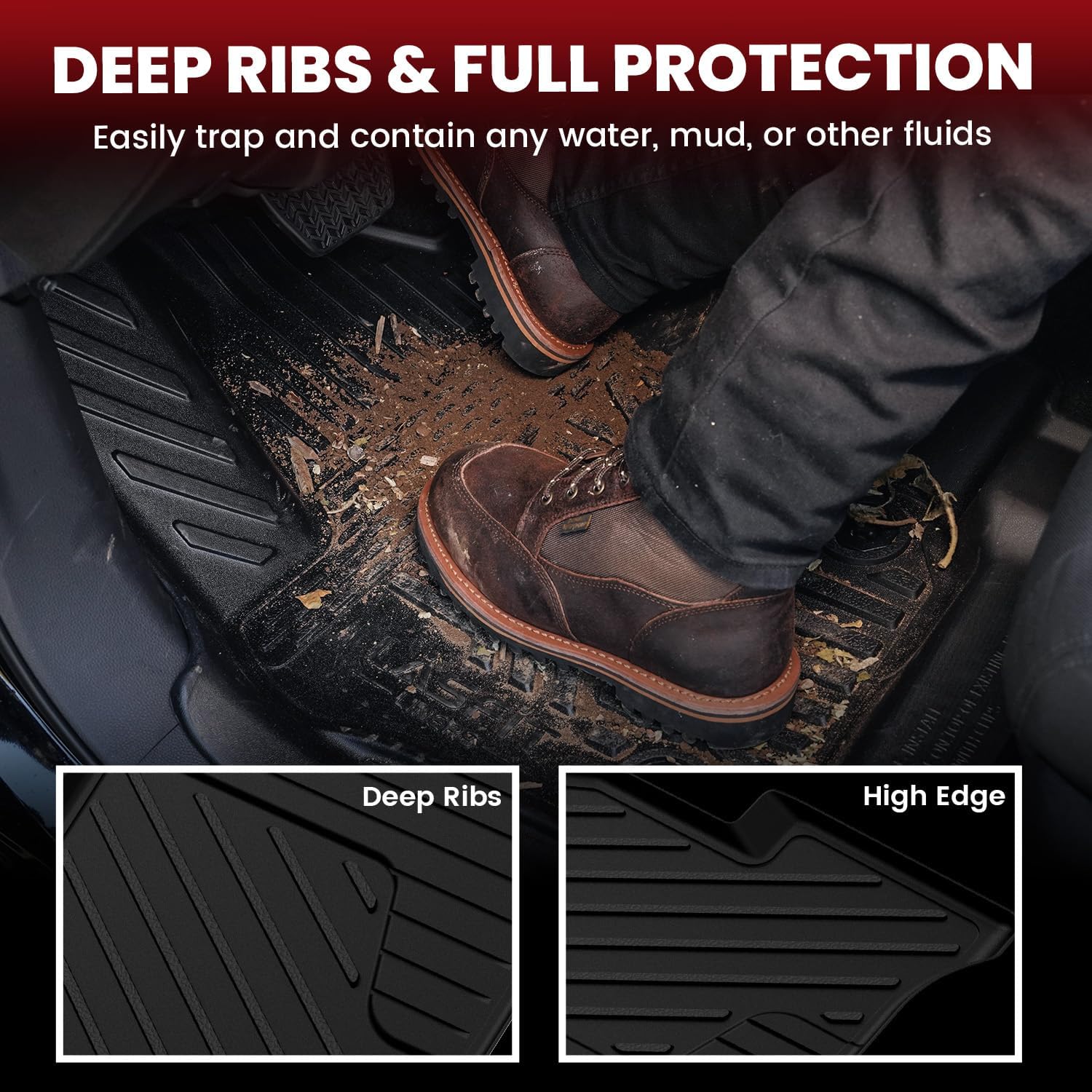 LASFIT Floor Mats for Chevrolet Chevy Colorado/GMC Canyon 2015-2022 Extended Cab Only (Not Fit Crew Cab), All Weather TPE Custom Fit Floor Mats for Cars, 1st and 2nd Row Car Floor Mats Full Set