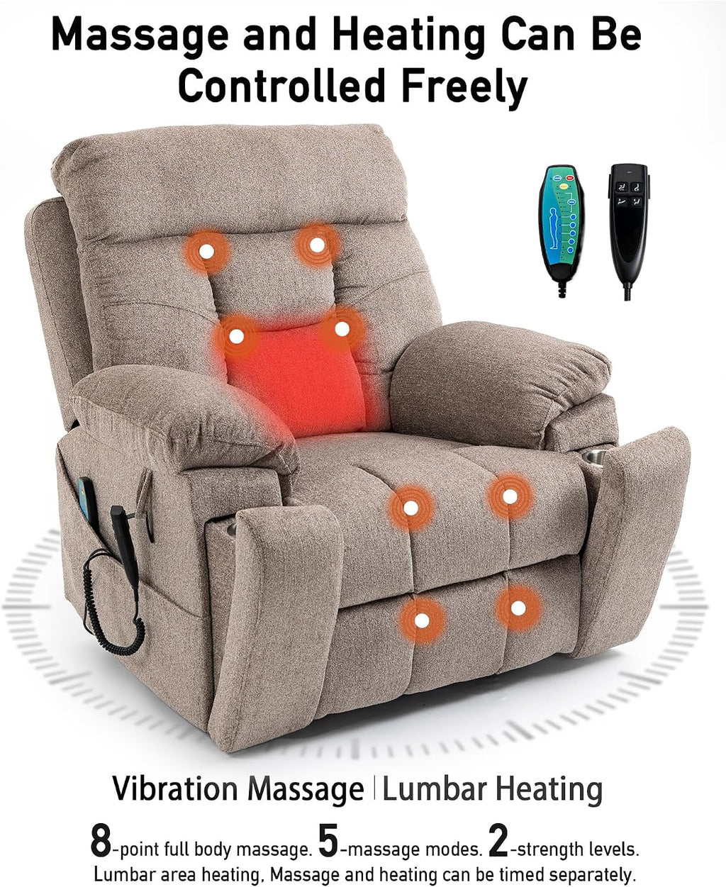 26in Extra Large Lazy Boy Recliner Chair for Tall Men Up to 6'2'/350lb Adjustment Power Lift Recliner Chair with Cupholder, Massage Chair Recliner with Lumbar Heating