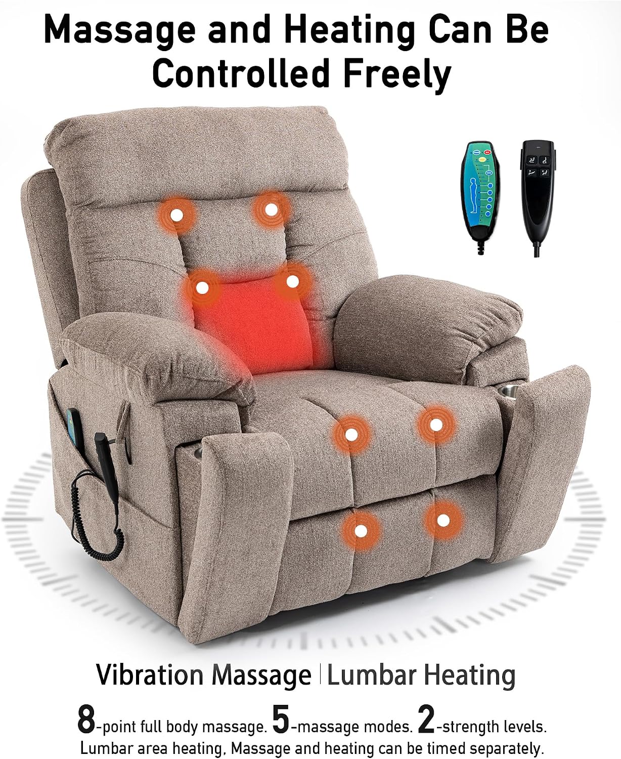 26in Extra Large Lazy Boy Recliner Chair for Tall Men Up to 6'2'/350lb Adjustment Power Lift Recliner Chair with Cupholder, Massage Chair Recliner with Lumbar Heating