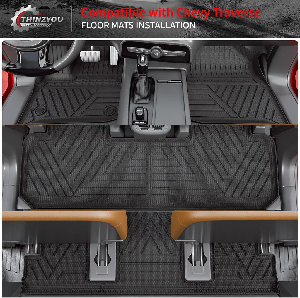 Floor Mats Compatible with 2018-2023 (Fit 2024 Traverse Limited) Chevrolet Traverse Cargo Liner Mat Back Seat Cover 7 Seat 2023 Chevy Traverse Accessories (Trunk Mat+Backrest Mats+Floor Mats)