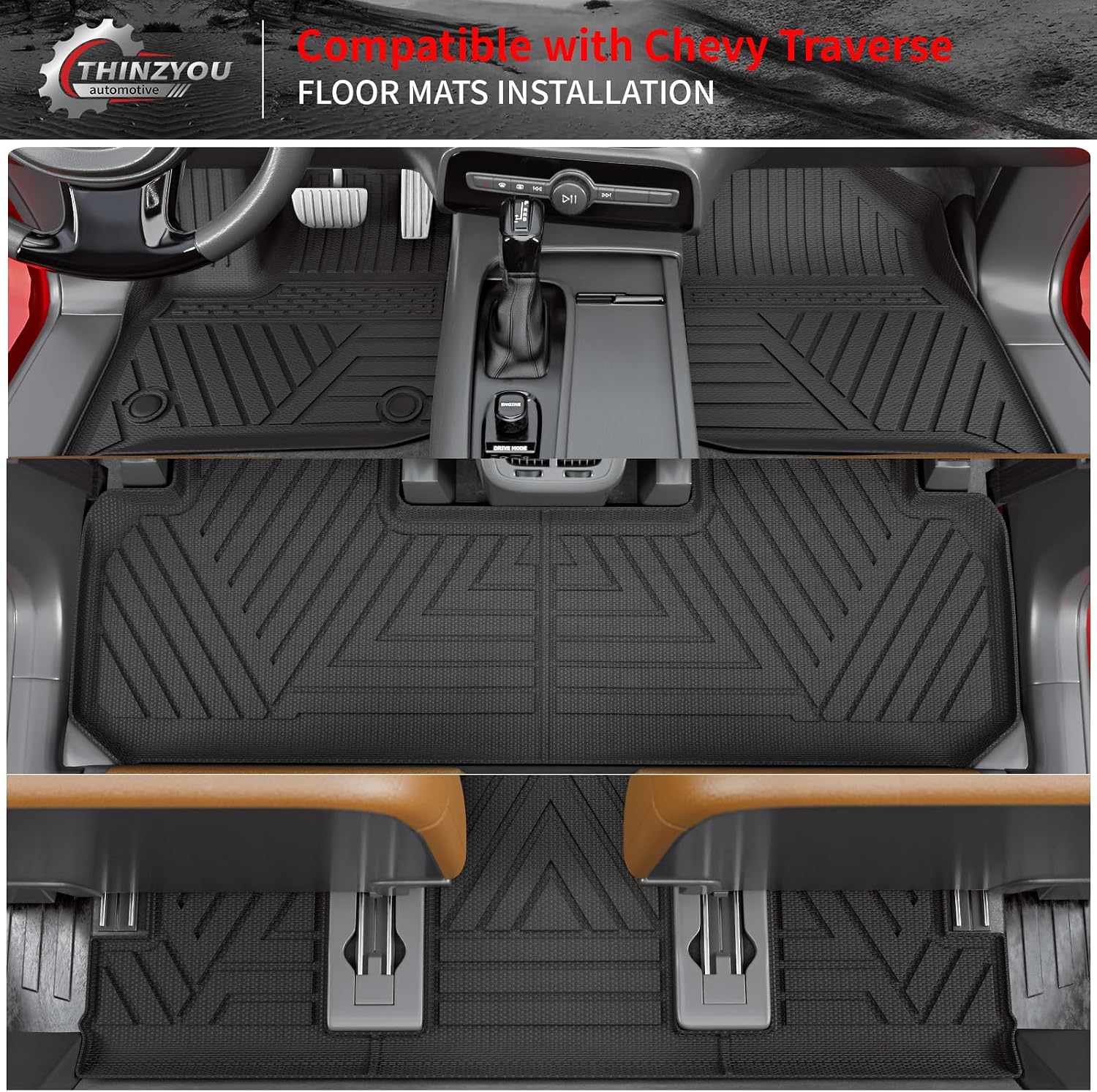 Floor Mats Compatible with 2018-2023 (Fit 2024 Traverse Limited) Chevrolet Traverse Cargo Liner Mat Back Seat Cover 7 Seat 2023 Chevy Traverse Accessories (Trunk Mat+Backrest Mats+Floor Mats)