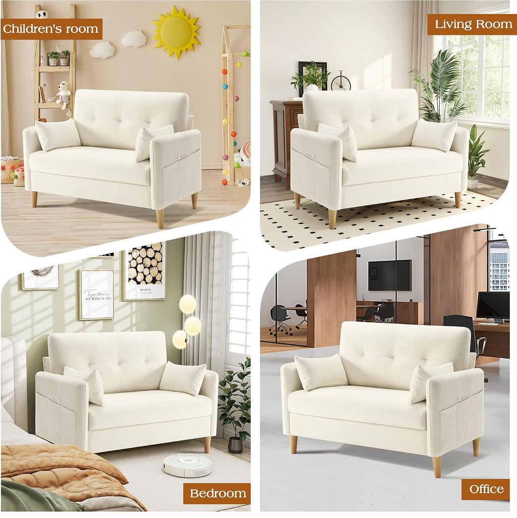 Hanherry Loveseat Sofa, 47' Small Couch for Living Room, Comfy Chenille Fabric Love Seat for Bedroom withThrow Pillow,Removable Cushion Cover,Couches for Small Space,Apartment,Dorm