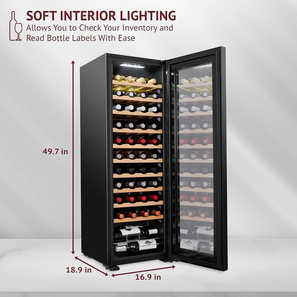 Schmecke 44 Bottle Compressor Wine Cooler Refrigerator | Large Freestanding Wine Cellar | 41f-64f Digital Temperature Control Wine Fridge For Red, White, Champagne or Sparkling Wine - Black