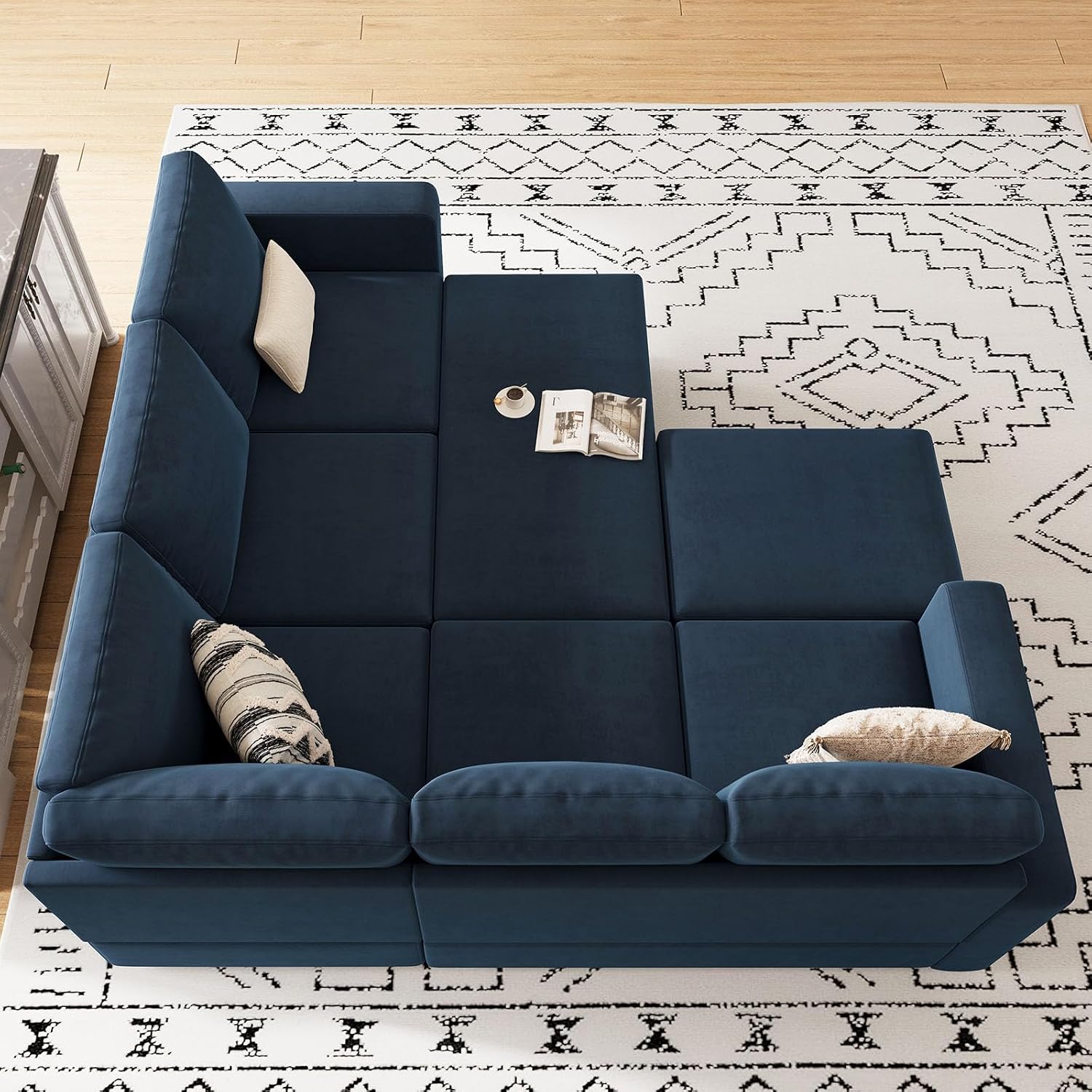 Belffin Modular Sectional Sofa with Sleeper Sofa Couch Pullout Bed, L Shaped 5 Seater Sleeper Sectional Couch with Storage Seat for Living Room, Blue