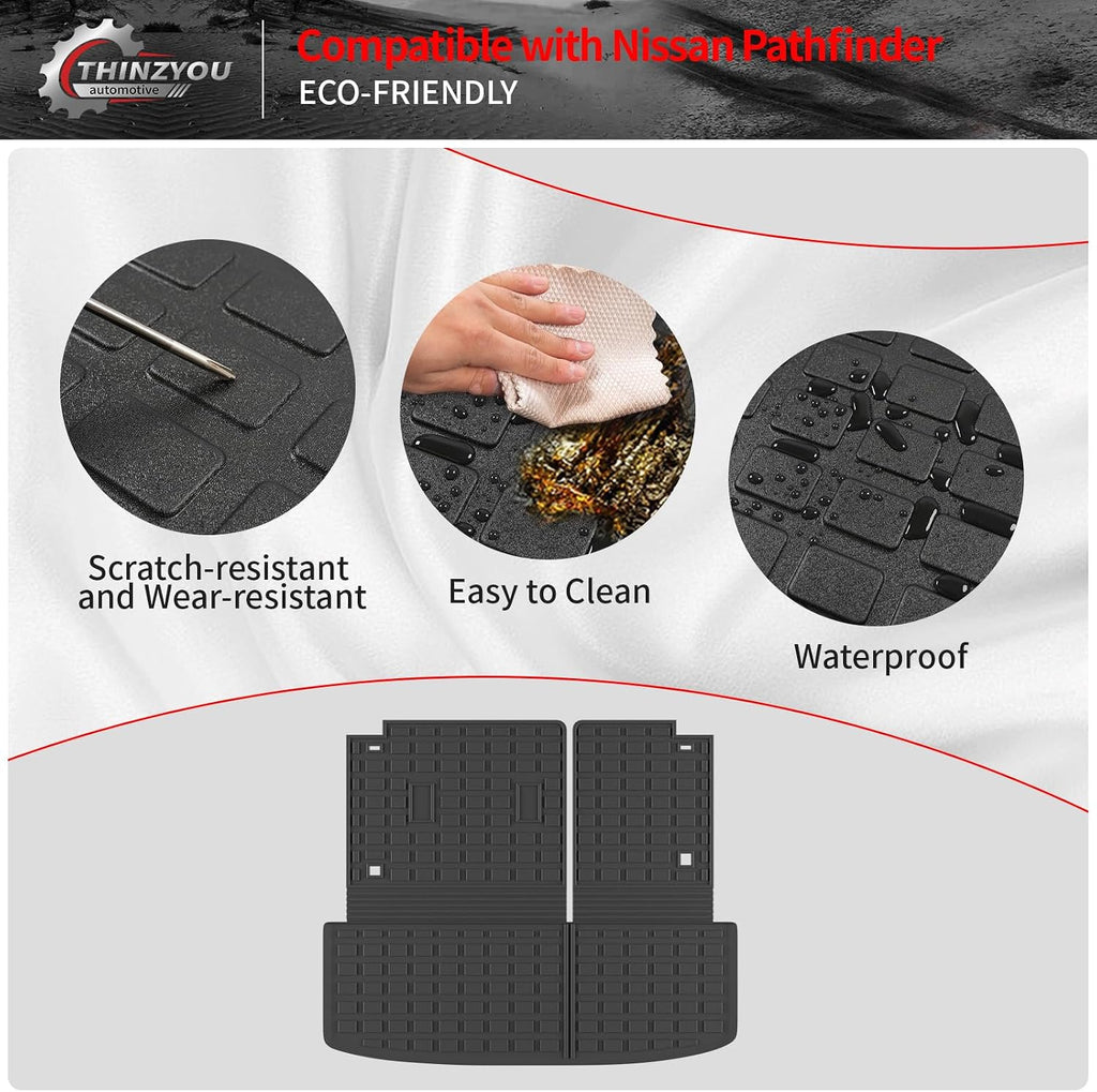 Floor Mats Compatible with 2022-2025 2026 Nissan Pathfinder 7&8 Seats Cargo Mat Cargo Liner TPE Back Seat Cover Protector 2024 Pathfinder Accessories (Trunk Mat with Backrest Mat+Floor Mats)