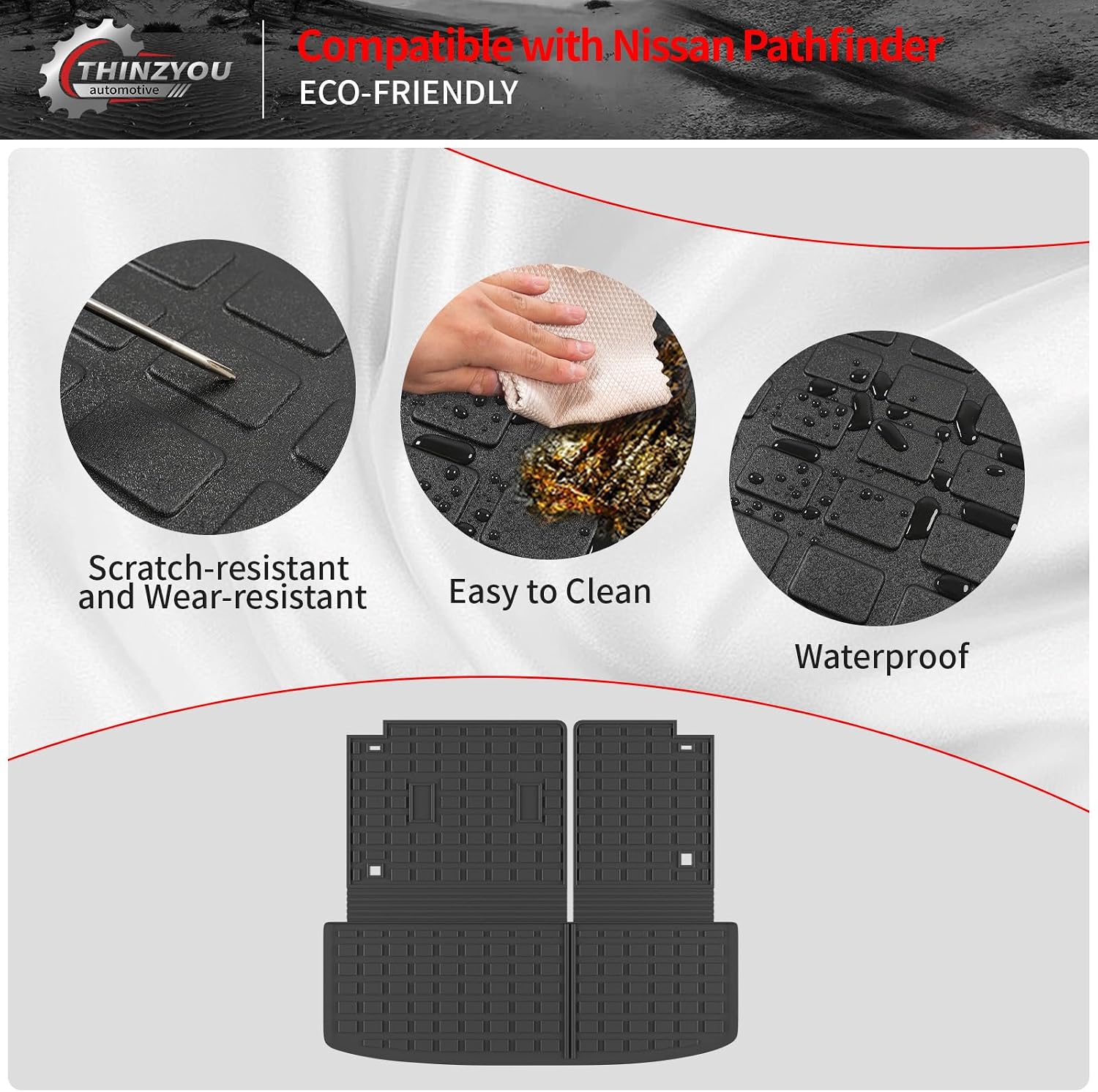 Floor Mats Compatible with 2022-2025 2026 Nissan Pathfinder 7&8 Seats Cargo Mat Cargo Liner TPE Back Seat Cover Protector 2024 Pathfinder Accessories (Trunk Mat with Backrest Mat+Floor Mats)