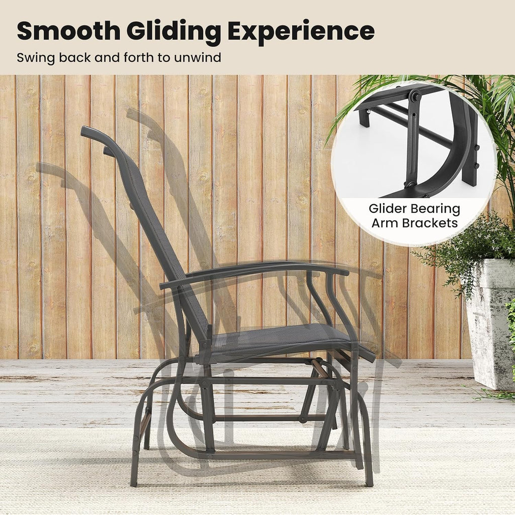 Giantex 2-Pack Outdoor Glider Rocking Chairs, Rockers with Ergonomic Backrest & Seat, Extra Armrests, Metal Frame, Anti-Scratch Foot Pads, Load 350Lbs, Patio Gliders for Porch, Yard, Garden, Grey