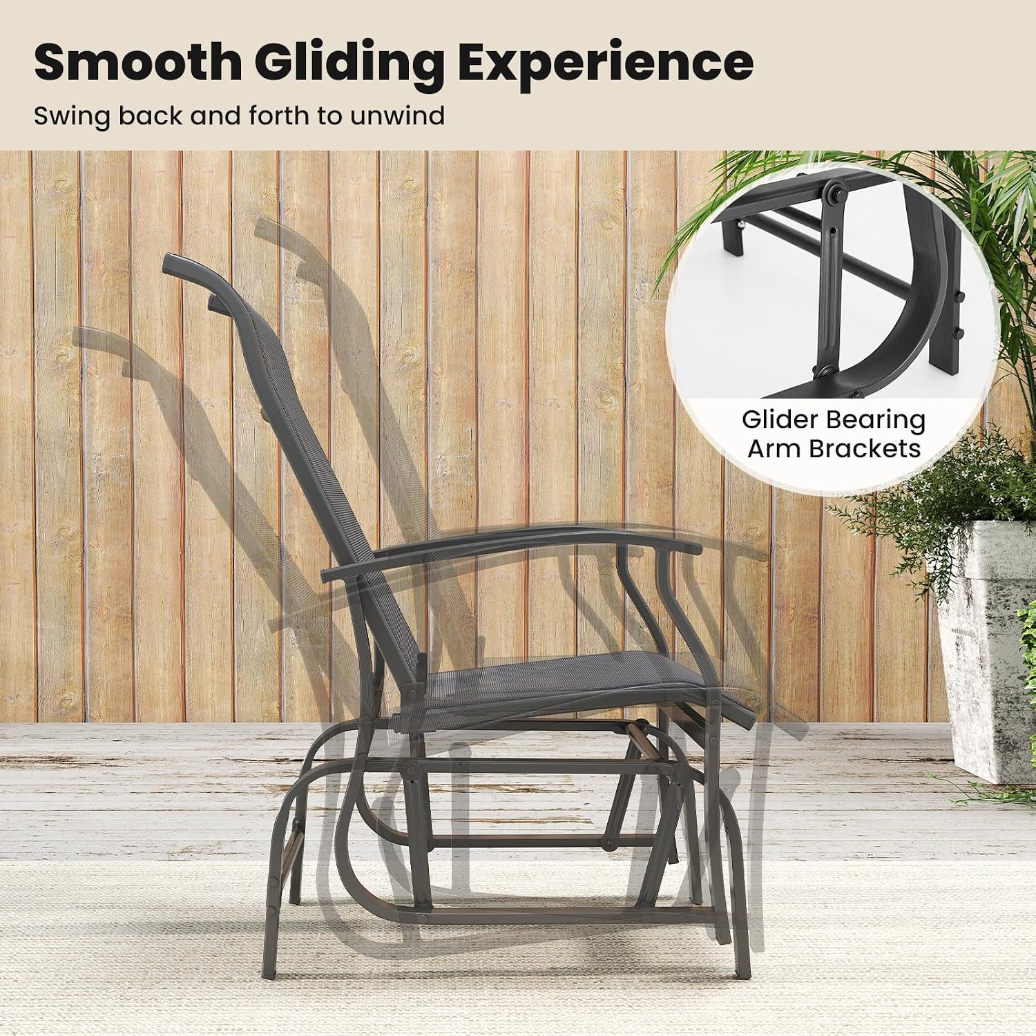Giantex 2-Pack Outdoor Glider Rocking Chairs, Rockers with Ergonomic Backrest & Seat, Extra Armrests, Metal Frame, Anti-Scratch Foot Pads, Load 350Lbs, Patio Gliders for Porch, Yard, Garden, Grey