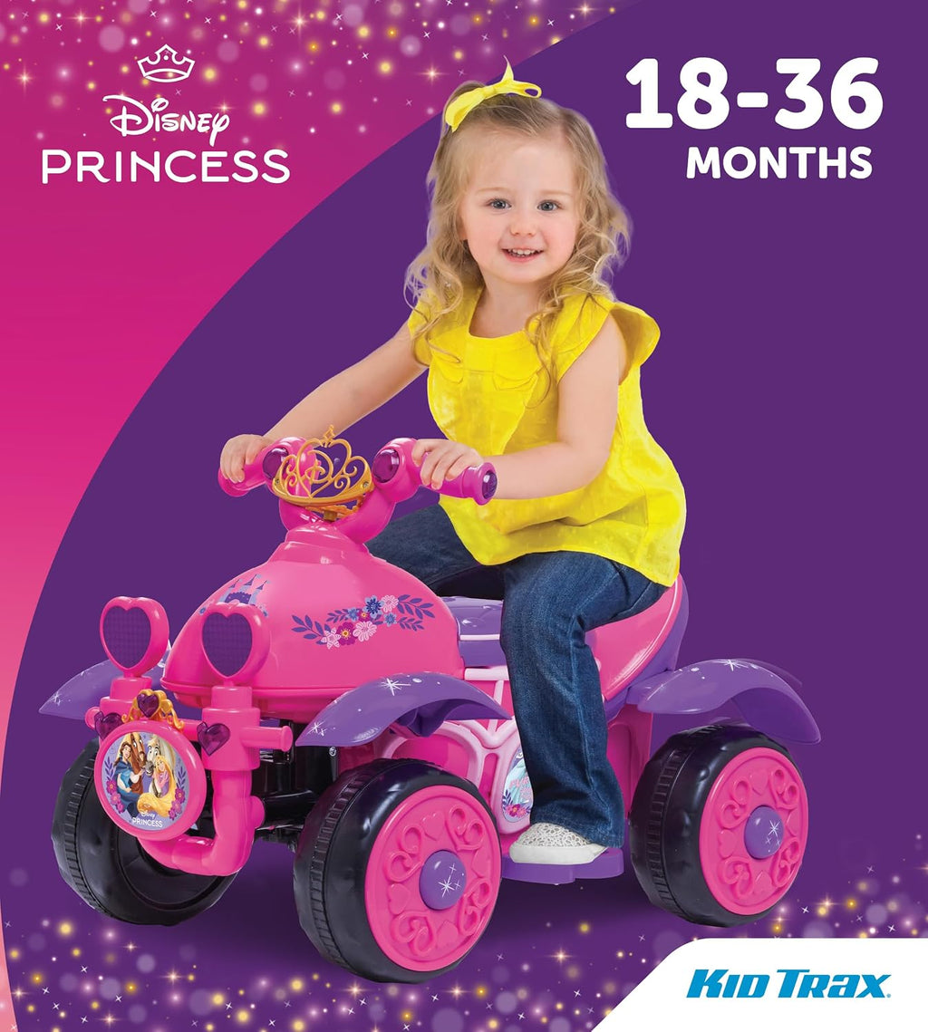 Kid Trax Toddler Disney Princess Electric Quad Ride On Toy, Kids 1.5-3 Years Old, 6 Volt Battery and Charger Included, Max Weight 45 lbs, Princess Pink