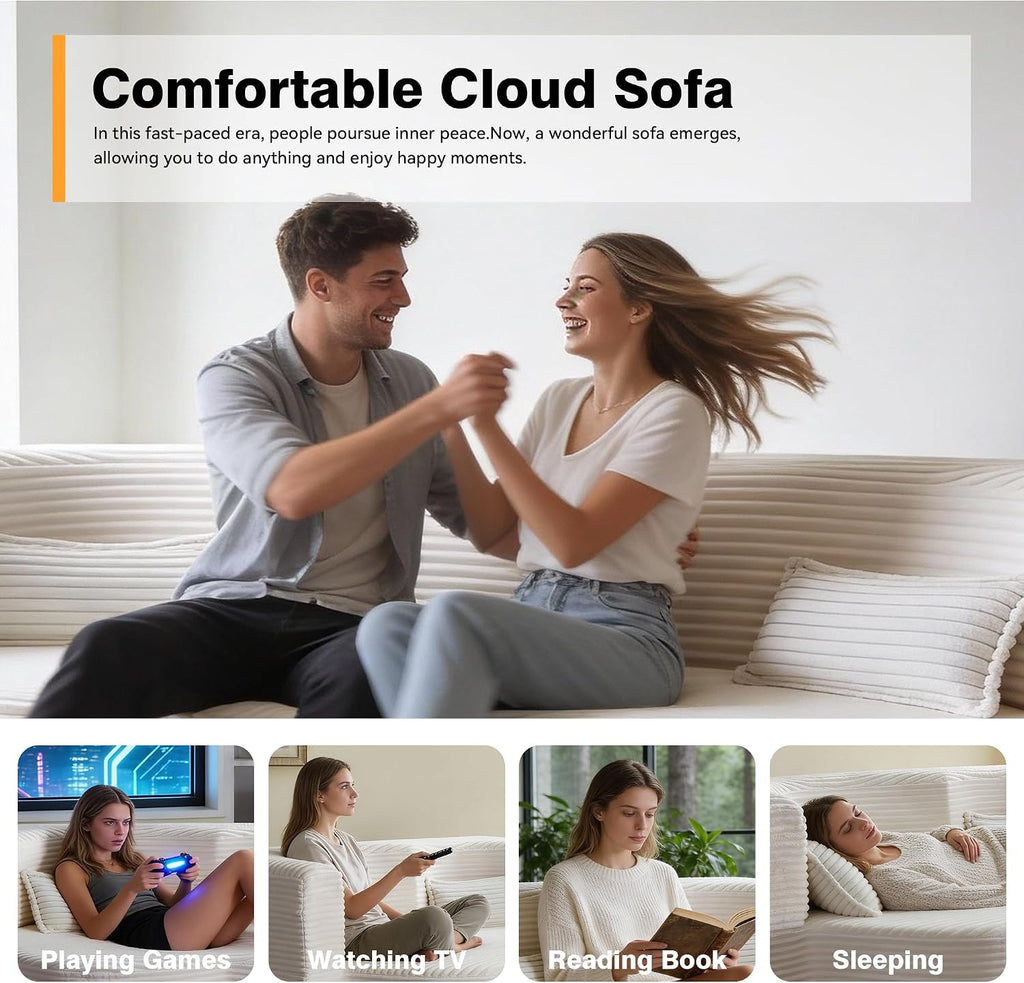 78' Twin Size Convertible Folding Sleeper Sofa Bed, Modern Corduroy Futon Sofa Bed with Pillow, Foam Mattress Loveseat Cloud Couch, No Assembly Floor Couches for Living Room, Playroom, Apartment Beige