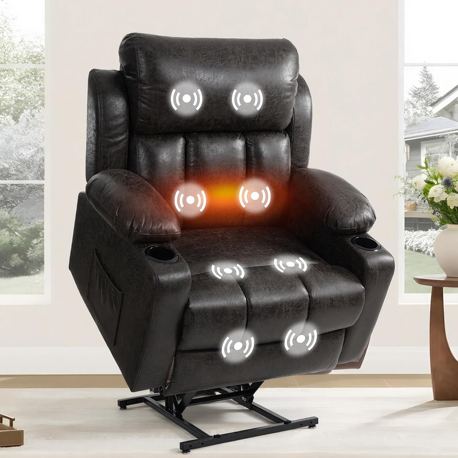 FLEXISPOT XL31-XL Oversized Power Lift Recliner Chair for Elderly, 27.4' Extra Wide Lay Flat Lift Chair w/Massage & Heat, Dual Motor Electric Reclining Chair for Big & Tall(Oversized, Dark-Grey)