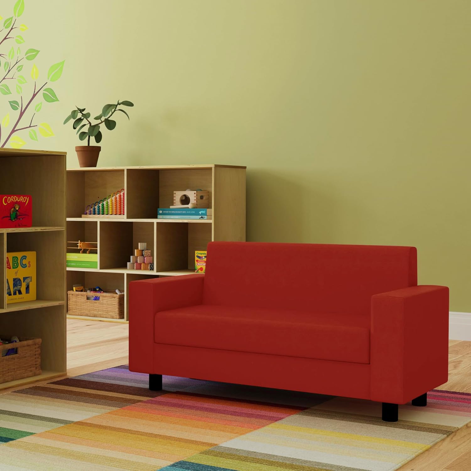 Factory Direct Partners SoftScape Inspired Playtime Classic Reading Sofa, Children's Commercial-Grade Upholstered Furniture for Home, Daycare, Preschool, Library Comfy Modern Design - Red, 14473-RD