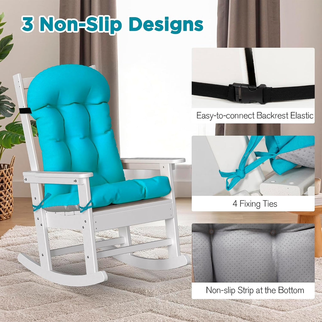 Adirondack Chair Cushions Set of 4, Thick High Back Rocking Chair Cushion 47x19.6x4 Inch, Folding Patio Pads with Ties, Waterproof & Fade-Resistant Seat Pads Indoor/Outdoor (Blue)