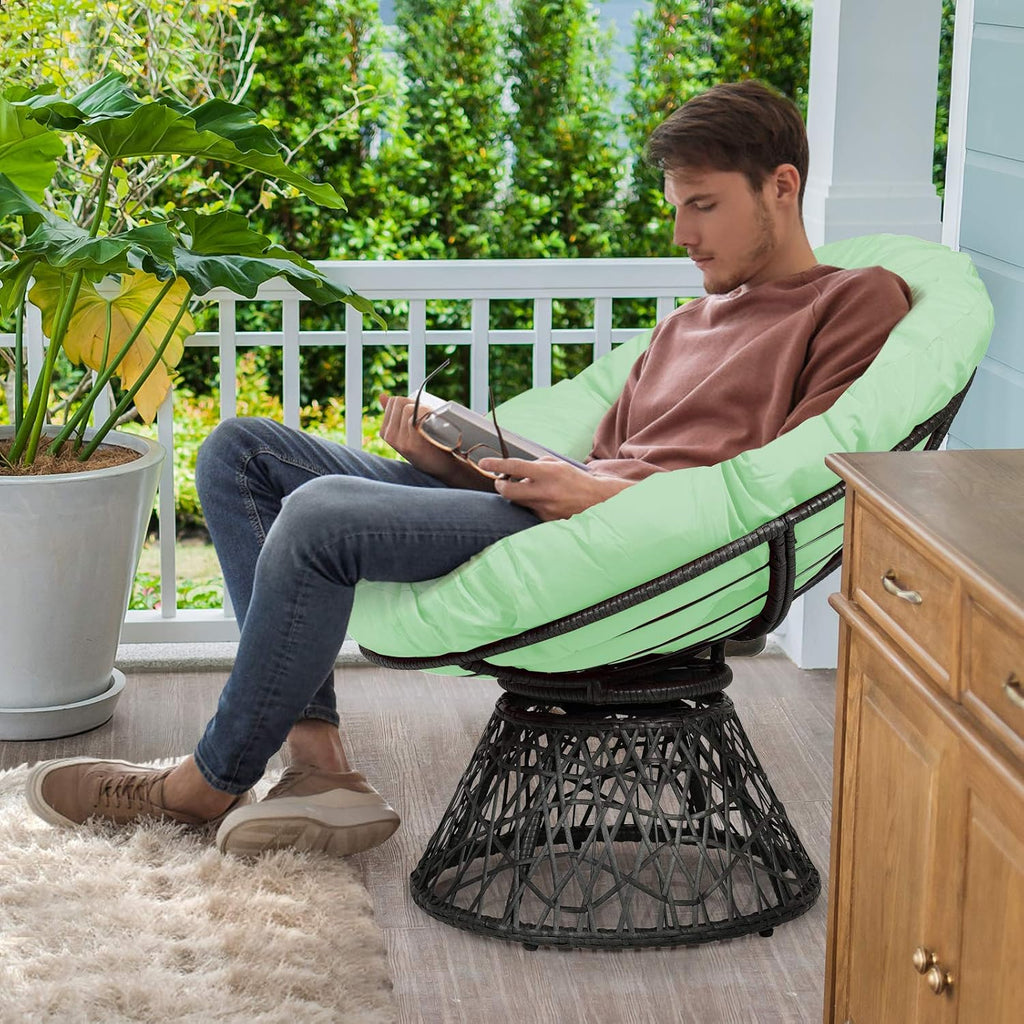 S AFSTAR Papasan Chair with Fabric Cushion, 360-degree Swivel Papasan Chair with Detachable Round Cushion & Wicker Cross Frame, Saucer Chair Moon Chair for Outdoor Patio Indoor Bedroom (Green)