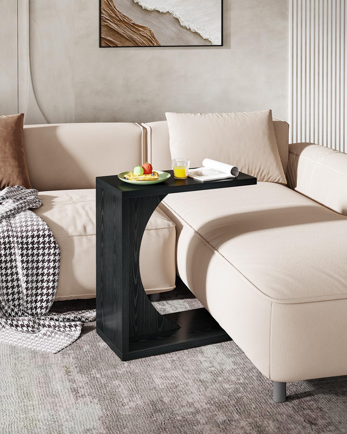 Tribesigns C-Shaped End Table for Couch, Sofa Side Table, C Table for Small Space, Living Room, Bedroom (2, Black)