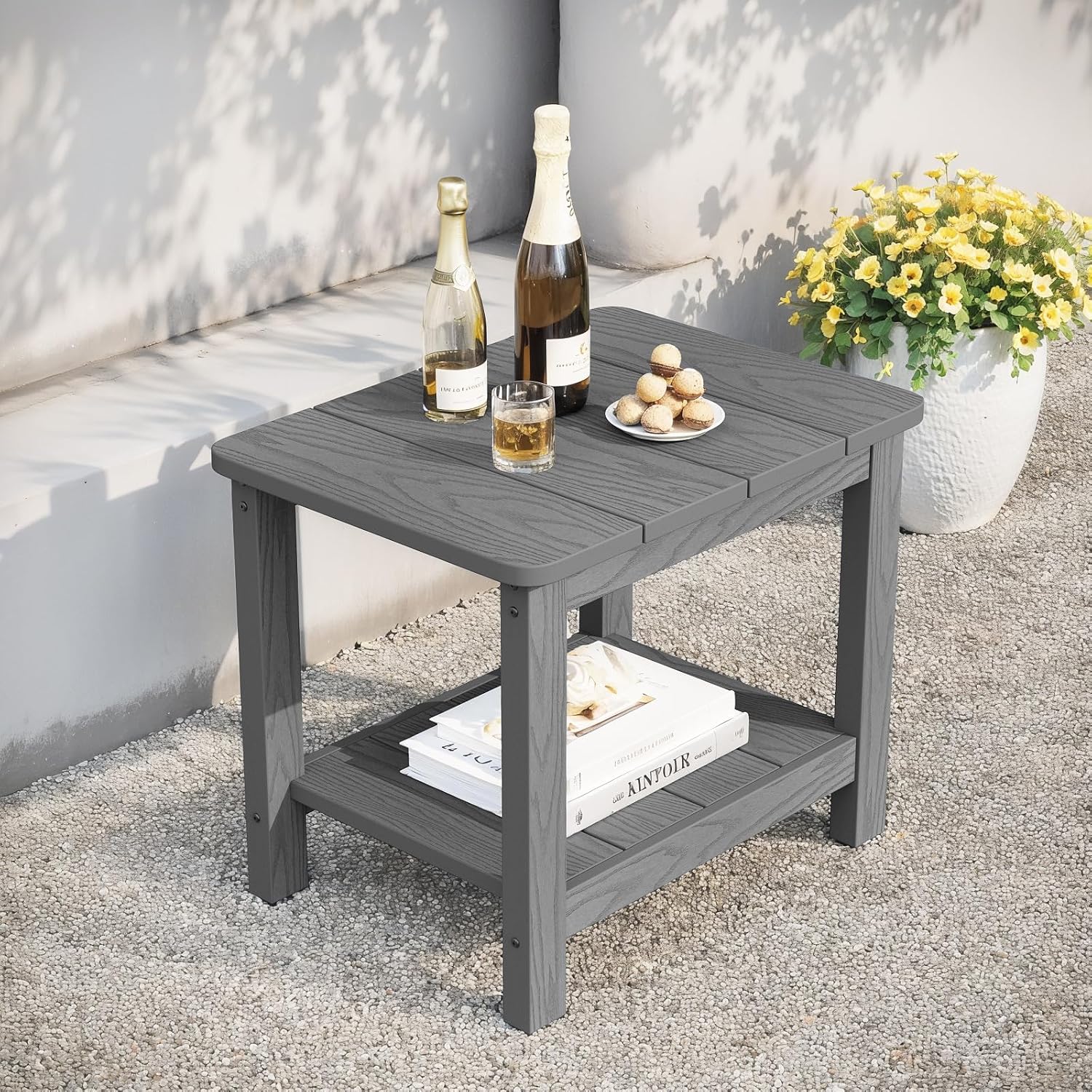 Stoog All-Weather Outdoor & Indoor Rocking Chairs Set of 2 with Table, 3 Piece Front Porch Rocker Set, 400Lbs Support Porch Rocker for Backyard, Lawn, Garden and Fire Pit, Grey