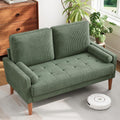 Vesgantti Loveseat Sofa with Solid Wood Legs,48' Small Corduroy Couches for Small Spaces, Mid Century Modern Love Seat for Living Room, Bedroom, Easy Assembly with Throw Pillow, Green