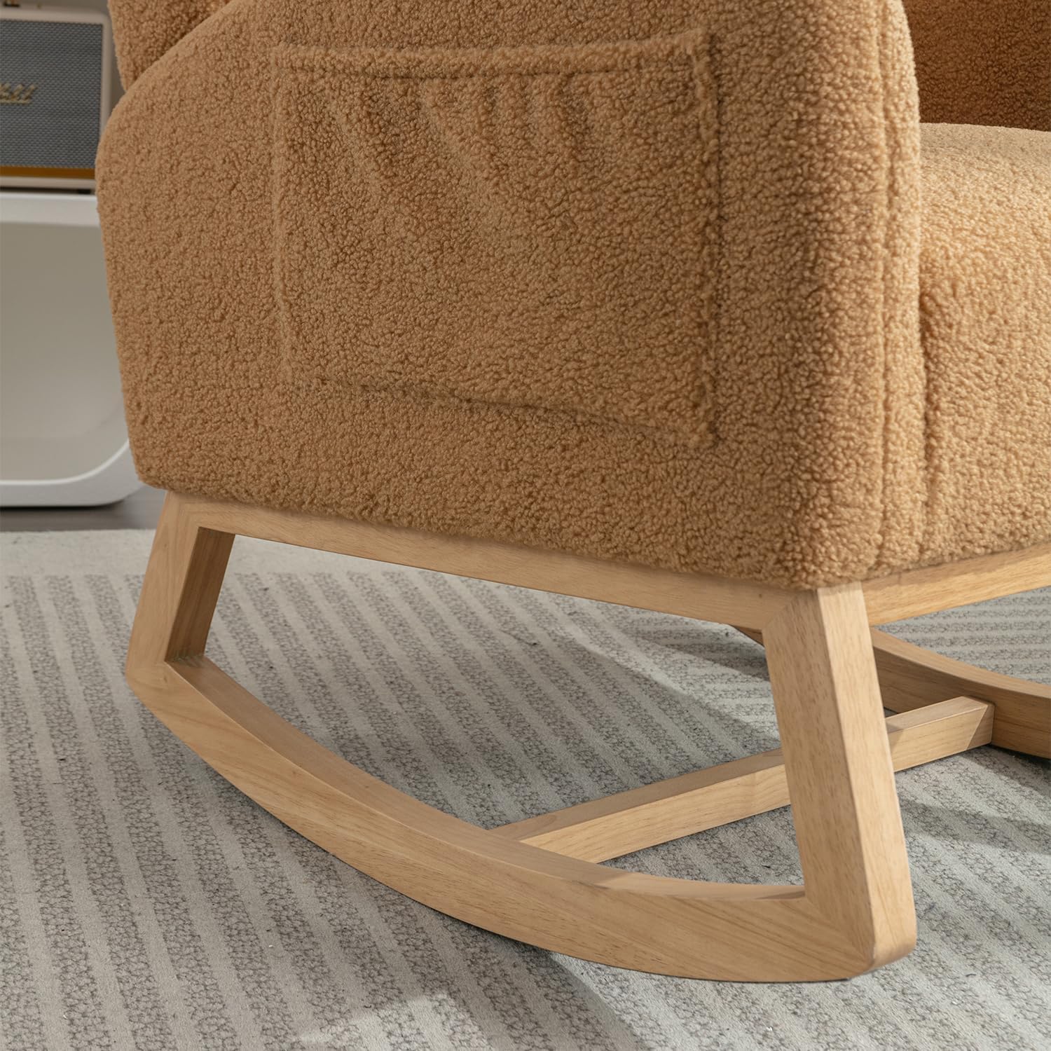 Cloud Rocking Chair Nursery, Comfy Glider Nursery Chair with Foot Rest, Upholstered Rocker, Modern Accent Reading Armchair with Solid Wood Base for Living Room, Bedroom (40' Khaki)