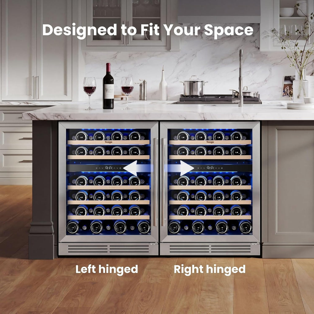 Yeego Wine Fridge Cooler - 24 Inch Dual Zone Wine Fridge Hold 52 Bottles, 40-65°F Wine Refrigerator Glass Door, Built in Fridge, Freestanding Adjustable Shelves Fridge for Beer Soda Drink Home Bar