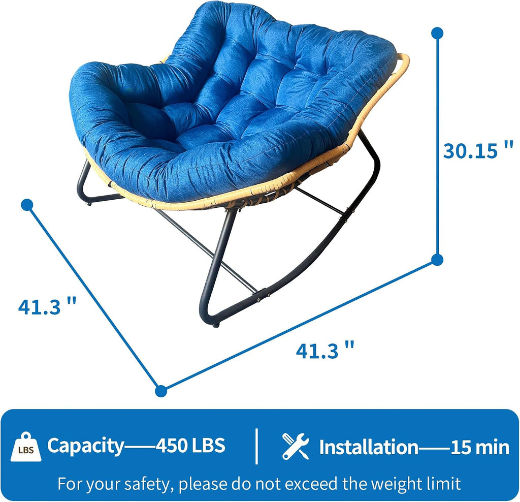 Outdoor Rocking Chair, Patio Egg Rocking Chair, Indoor Papasan Chair, Rattan Wicker Lounge Chair, Modern Royal Chair for Bedroom, Living Room, Porch, Garden,Lawn