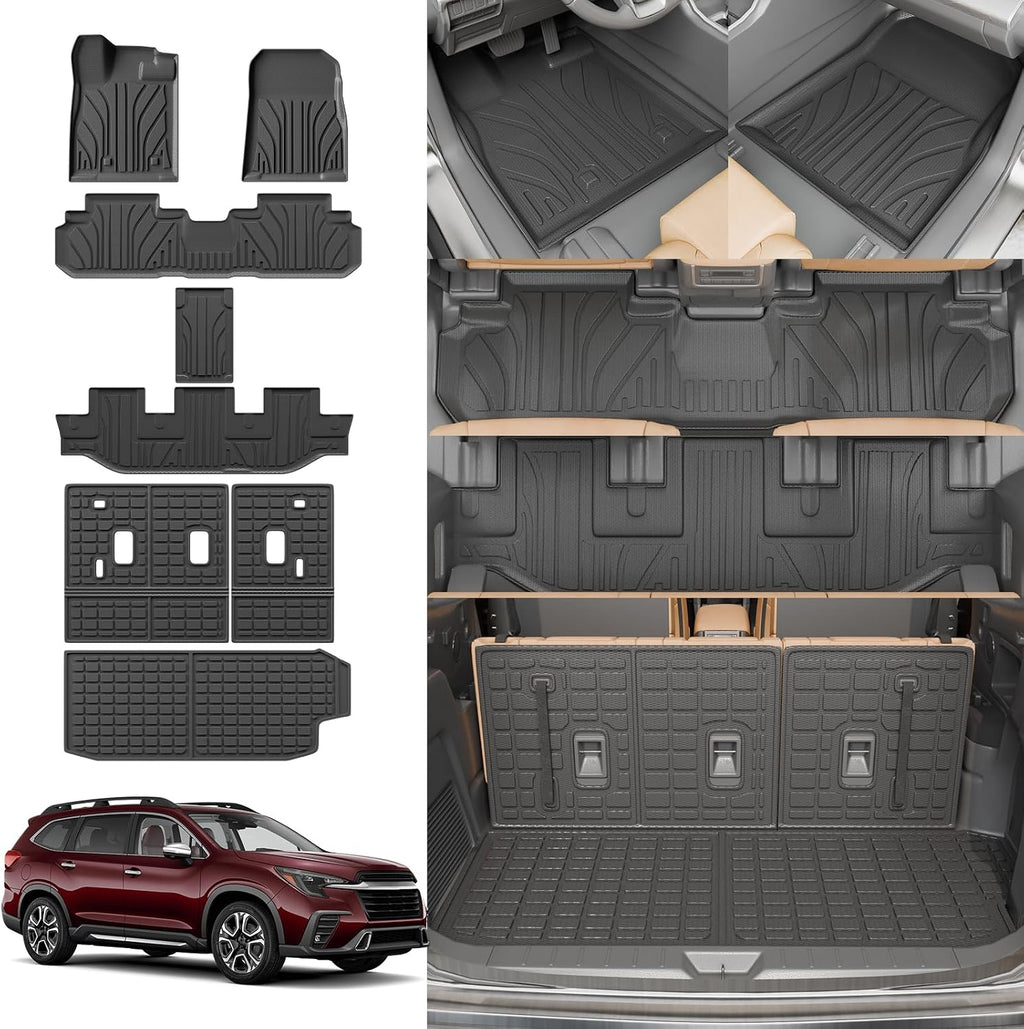 Floor Mats Compatible with 2019-2025 2026 Subaru Ascent Cargo Mat Liner TPE Back Seat Cover Protector 2023 Ascent Accessories (Fit 7&8 Seats, Trunk Mat+3rd Row Backrest Mats+Floor Mats)