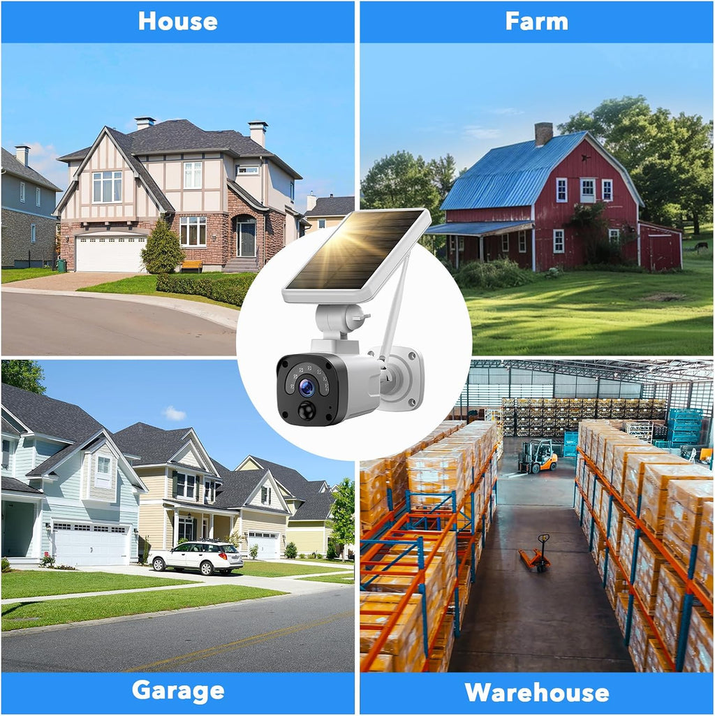 4MP Security Cameras Wireless Outdoor, Powered Solar Camera Outdoor Wireless, 10x Zoom, 120° View, Two-way audio, PIR Motion Detection, 64GB Local Storage, CAMCAMP 4-Cam Kit for Home CCTV Surveillance