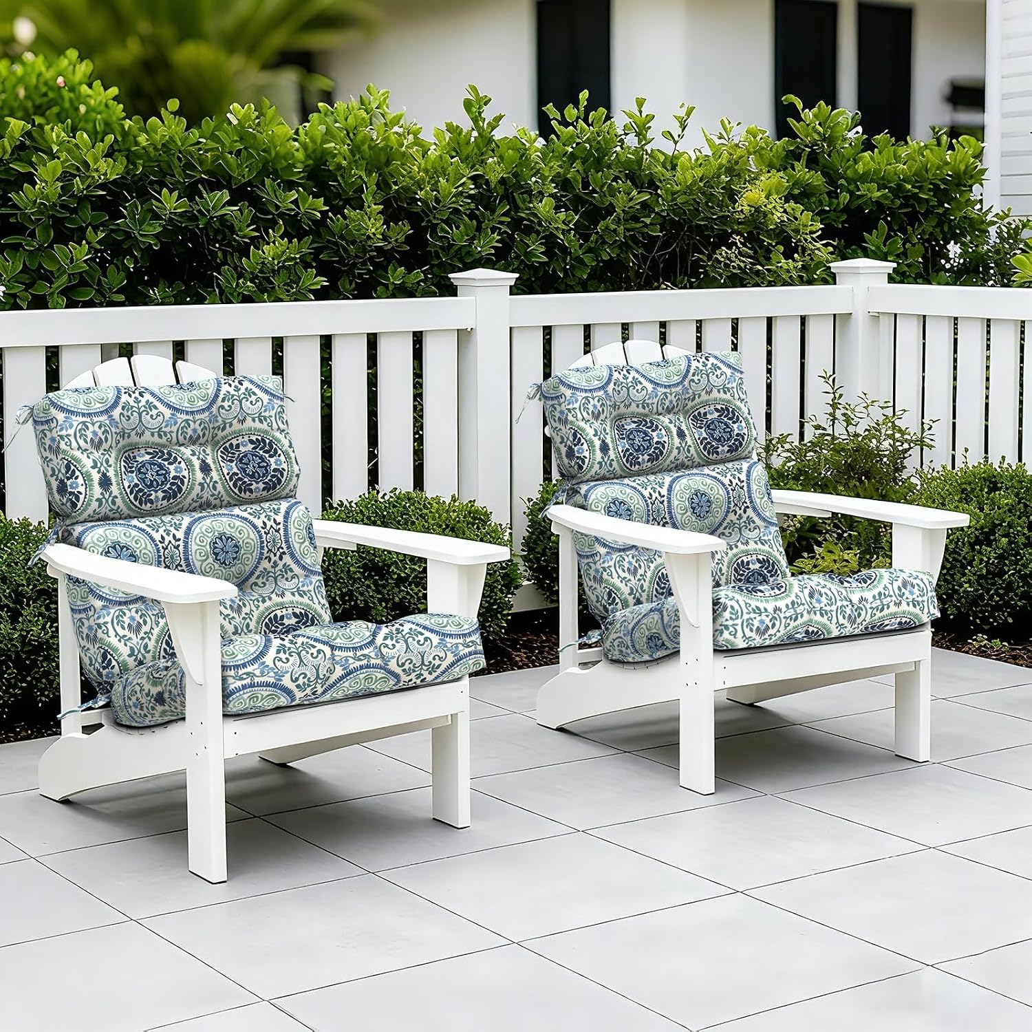 Outdoor High Back Chair Cushions Set of 2, Water-Resistant Seat Cushion Rocking Chair Cushion with tie 44×20×4 inch, Celadon Wreath