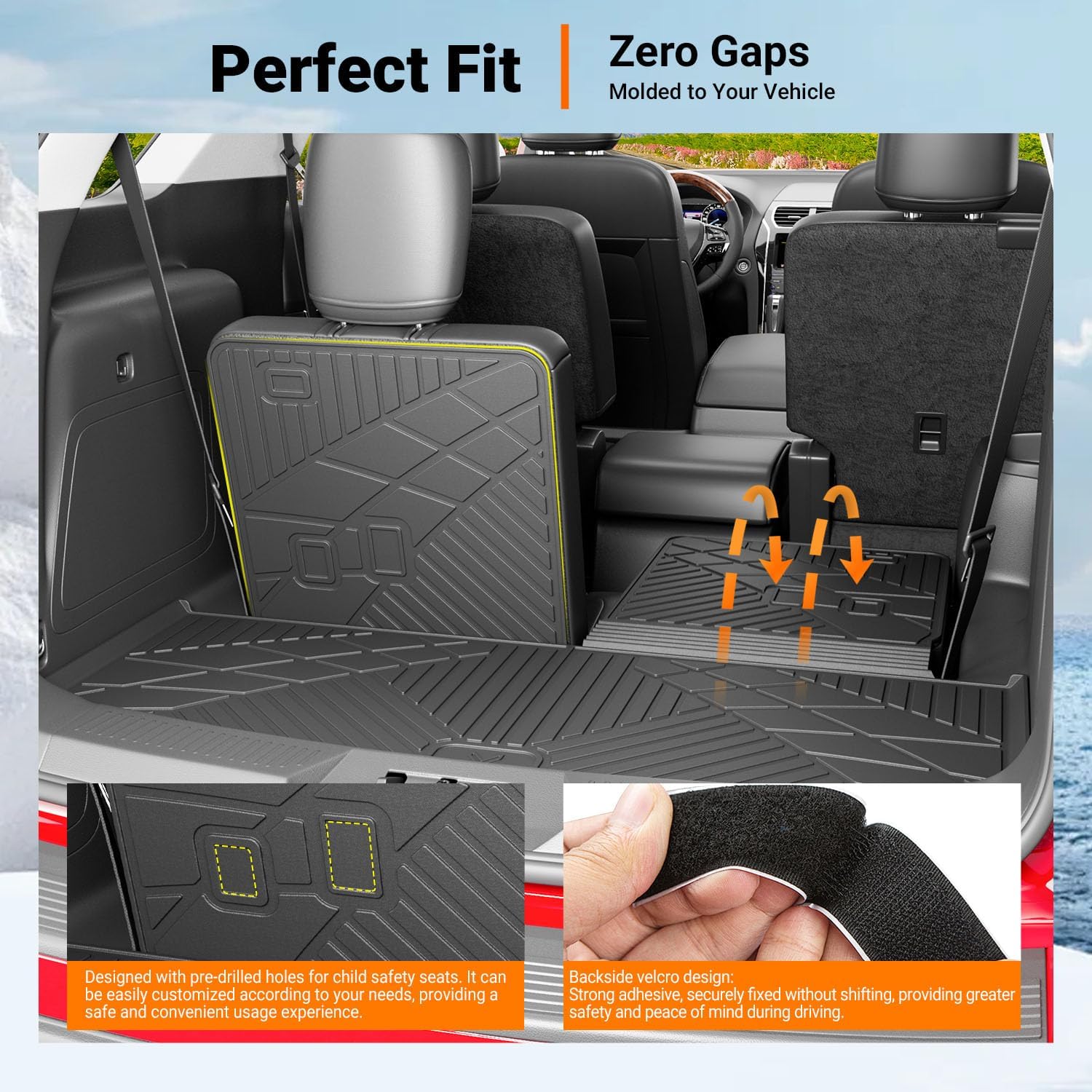powoq 7 Seats Floor Mats Compatible with 2020-2026 Ford Explorer Cargo Mat Floor Liner Cargo Liner TPE Replacement for 2020-2026 Ford Explorer Accessories (Trunk Mat with Backrest Mat+Floor Mats)