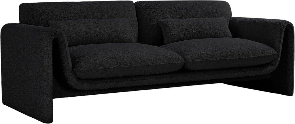 Meridian Furniture 198Black-S Stylus Collection Modern | Contemporary Boucle Fabric Upholstered Sofa with Rich Black Boucle Fabric, Curved Arms, 86' W x 38' D x 31' H, Black