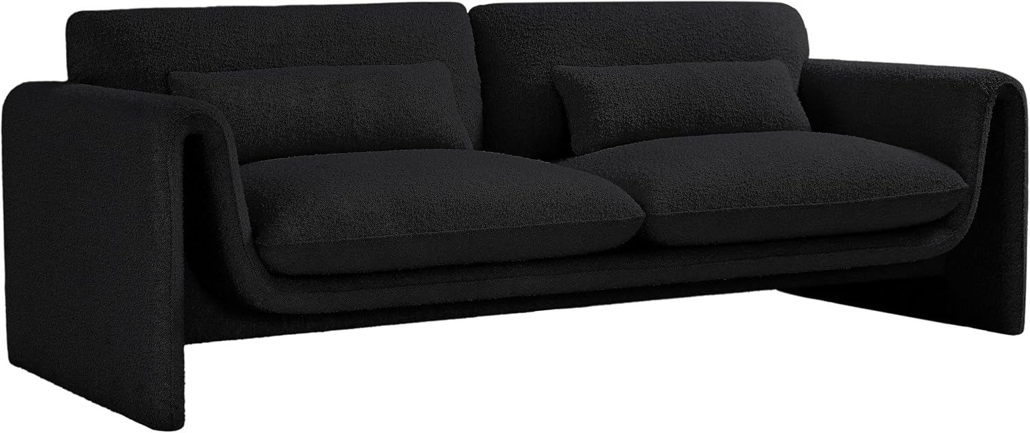 Meridian Furniture 198Black-S Stylus Collection Modern | Contemporary Boucle Fabric Upholstered Sofa with Rich Black Boucle Fabric, Curved Arms, 86' W x 38' D x 31' H, Black