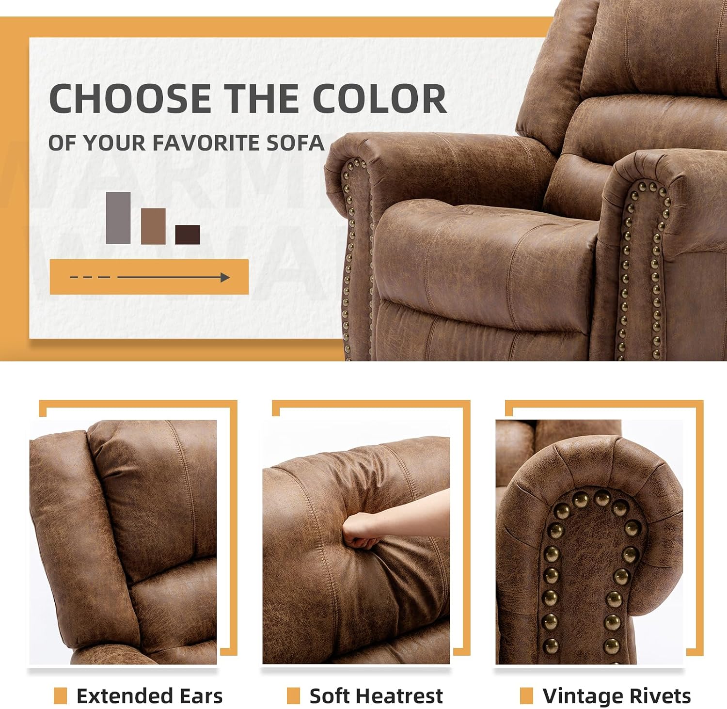 Manual Massage Recliner with Heating Function, 360° Swivel Glider Rocking Recliner Chair for Living Room, Ergonomic Single Sofa Chair with Remote Control/USB Ports/Side Pockets(Brown)