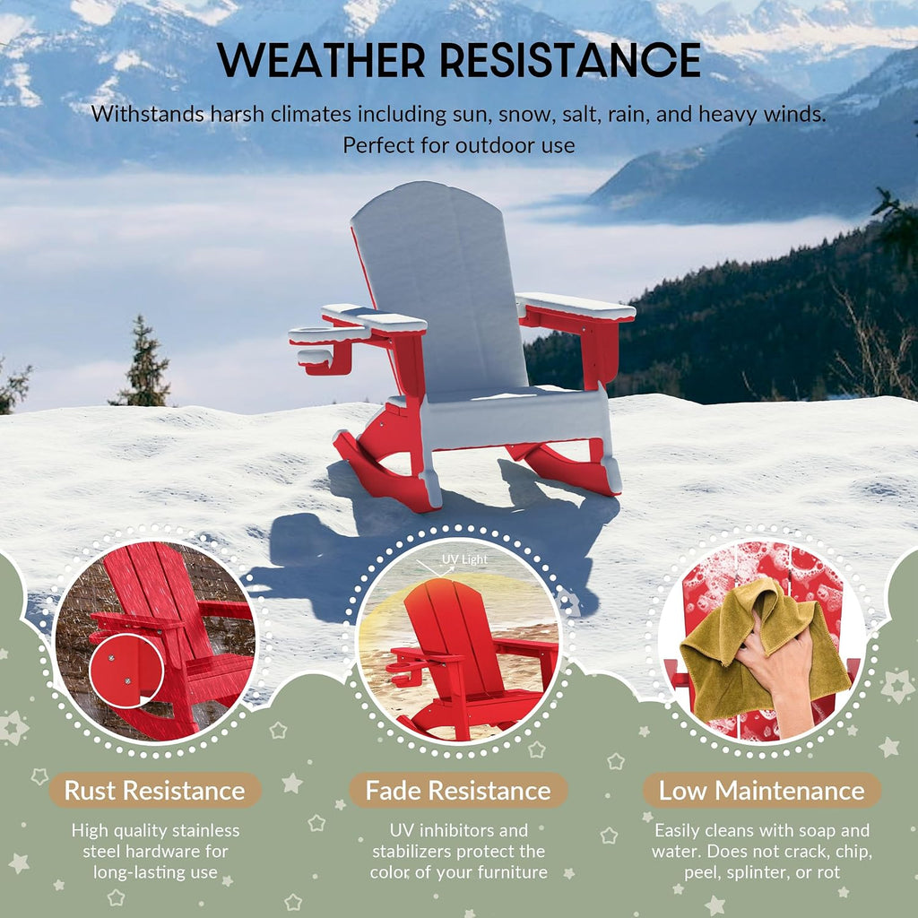 WestinTrends Malibu Outdoor HDPE Plastic Preschool Toddler Classic Adirondack Rocking Chairs (Set of 2), Red
