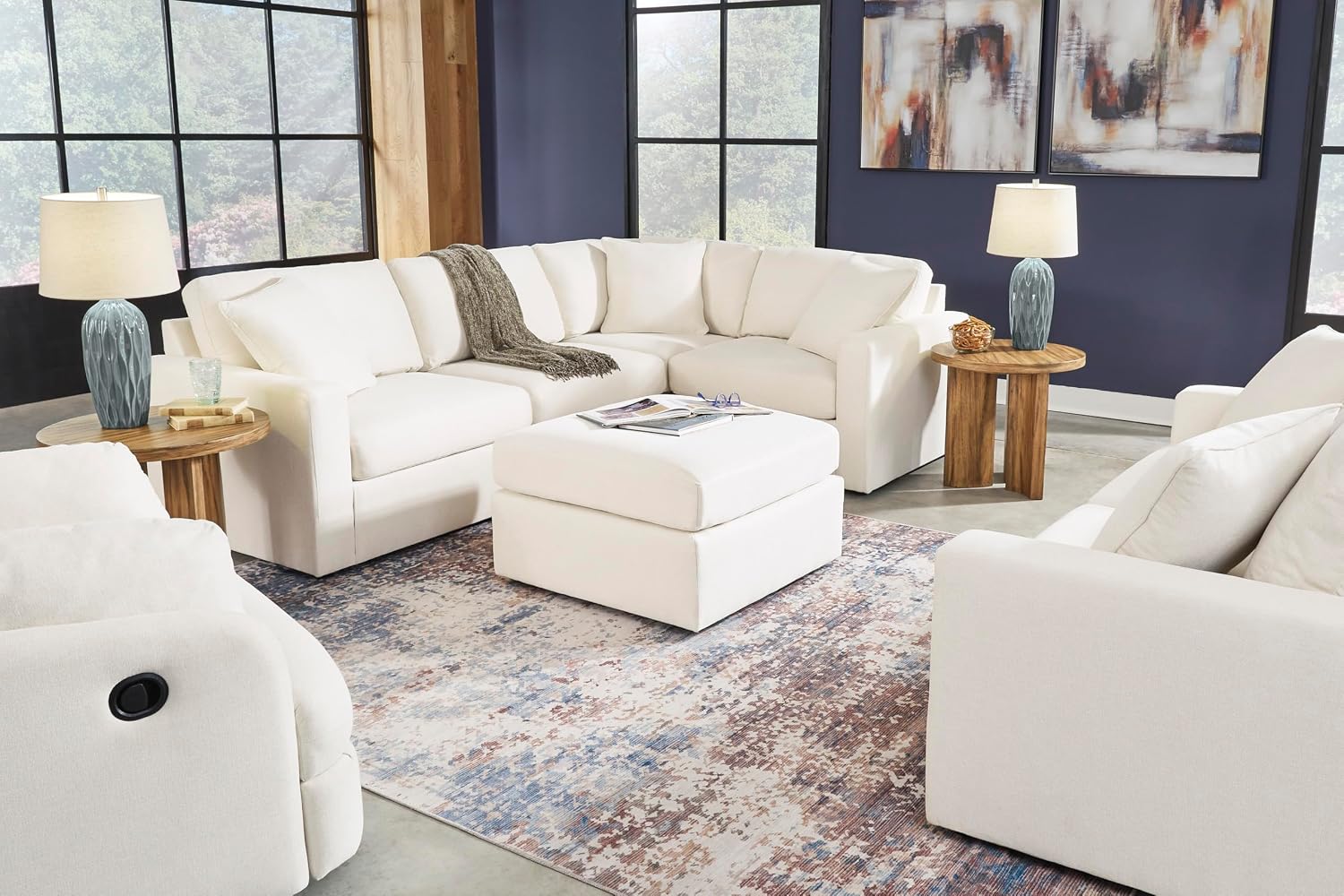 Signature Design by Ashley Modmax Coastal Press-Back Swivel Glider Rocker Recliner with Machine Washable Cover, Hidden Storage Compartments and 2 Bolster Pillows, Beige