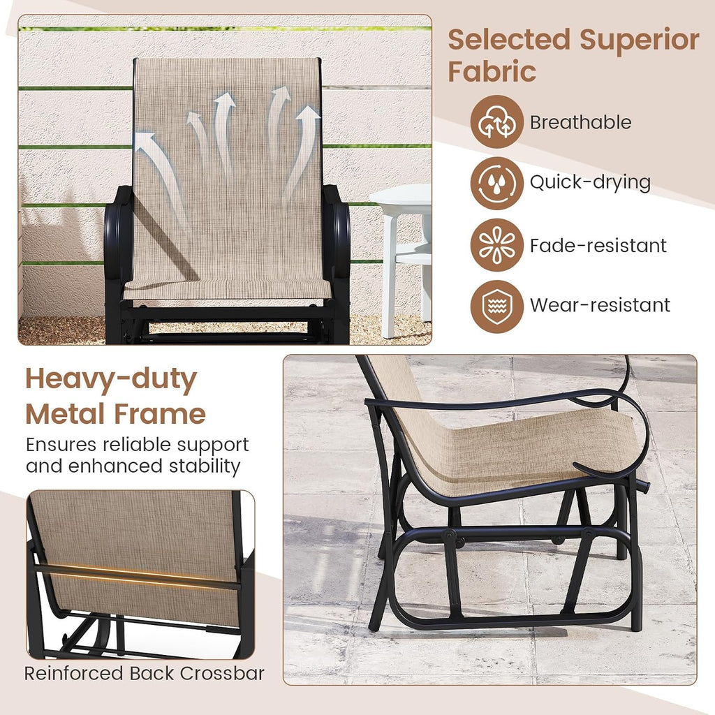 Tangkula Patio Glider Chairs Set of 2, Outdoor Swing Rocking Chairs w/Ergonomic Backrest & Breathable Mesh Fabric, Glider Rocker Chairs w/Heavy-Duty Metal Frame for Porch, Garden