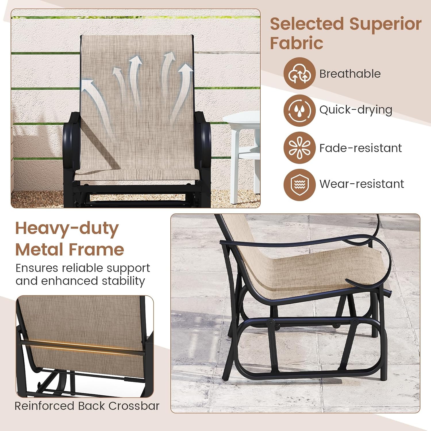 Tangkula Patio Glider Chairs Set of 2, Outdoor Swing Rocking Chairs w/Ergonomic Backrest & Breathable Mesh Fabric, Glider Rocker Chairs w/Heavy-Duty Metal Frame for Porch, Garden