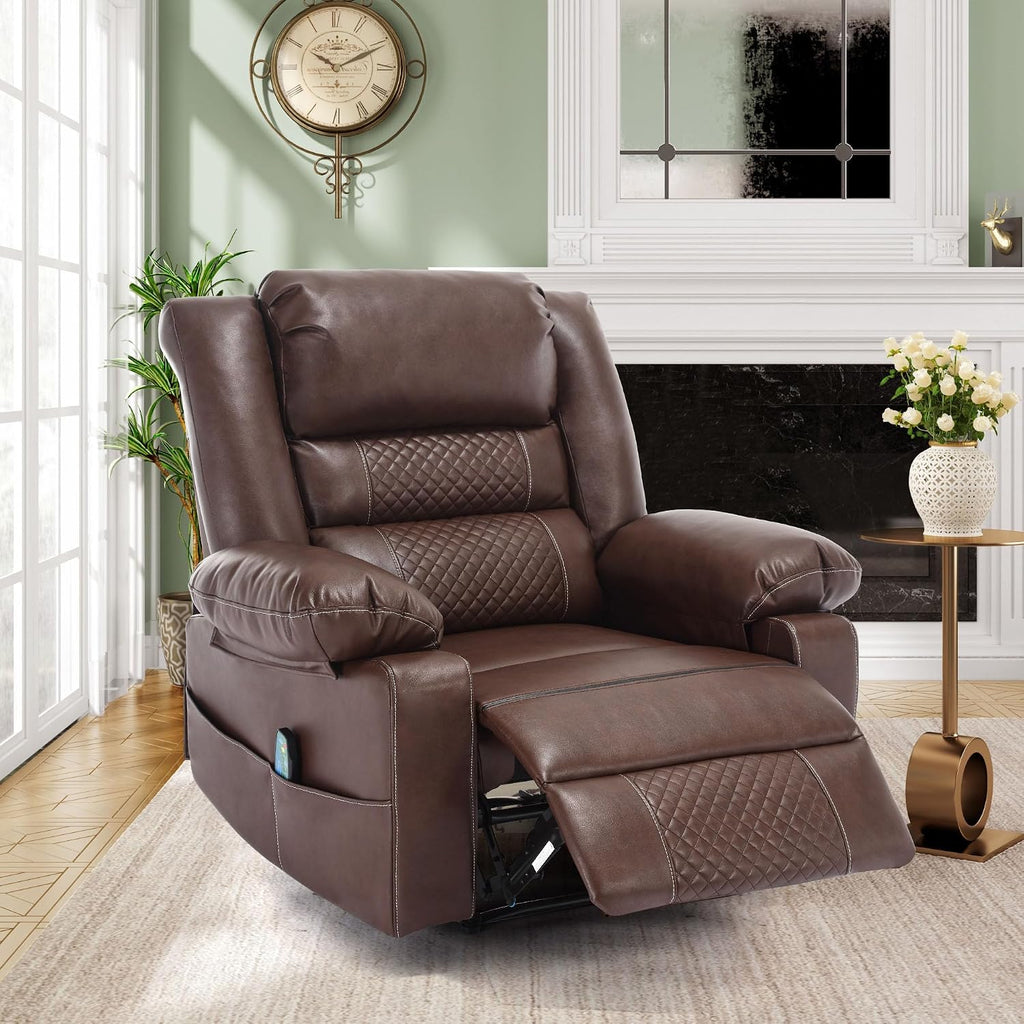 Massage Chair Recliner with Heat,Comfotable Lazy Boy Recliner Chair with 2 Side Pockets,Manual Recliners Chairs for Adults,Oversized Recliners Chairs for Big and Tall Man,Heavy Duty,PU Leather