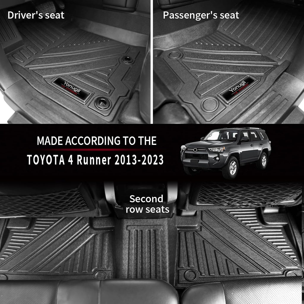 Floor Liners for 2013-2024 Toyota 4 Runner 7 Seat Accessories 3 Rows Floor Mats Trunk Cargo Mats and 2nd 3rd Row Backrest Mats All Weather TPE Protection (Only for 7 Seat Full Set 10 Pcs)