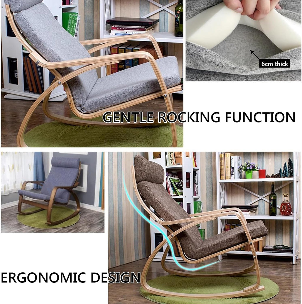 Rocking Chair Indoor, Glider Rocking Chair with High Backrest, Modern Accent Chair Nursery Chair with Wood Legs, Comfy Armchair Rocking Chairs for Living Room, Bedroom, Offices,Yellow a