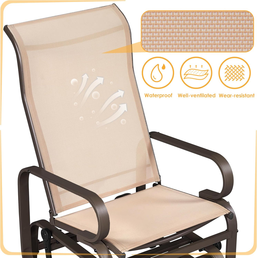Yaheetech Outdoor Glider Chair, Lounge Rocking Chair with Sling Fabric and Steel Construction, Patio Swing Gliding Chairs for Porch Balcony Backyard, Beige, Set of 2