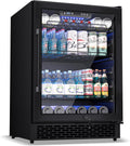 24-Inch Beverage Refrigerator, 200-Can Glass Door Cooler with Adjustable Shelves, Quiet Cooling, Freestanding or Under-Counter – Compatible with Beer, Soda, Wine, Milk, Suita