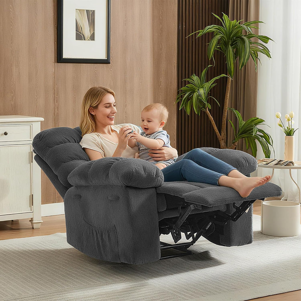 Manual Recliner Chair, Oversized Recliner for Adults with Extra Wide Arm and Back, Lazy Boy Recliner with Side Pockets, Comfy Breathable Fabric Large Nursery Rocking Chair for Living Room Bedroom