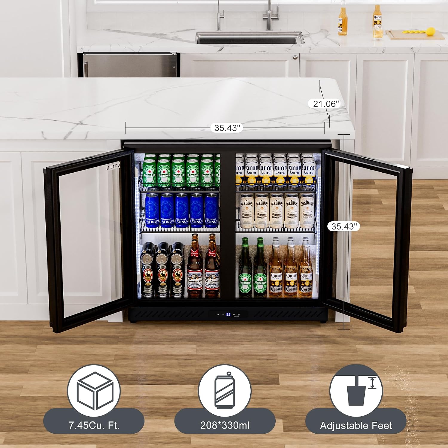 COTLIN 36 Inch Back Bar Cooler, Under Counter Beverage Refrigerator with LOW-E Glass, Free Standing Beverage Fridge, Adjustable Shelves, Drink Fridge for Beer, Wine, Soda, ETL and NSF Approved