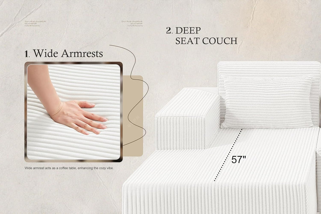 HABUTWAY Sectional Couches for Living Room,No Assembly L Shaped Couch 105' Modular Sectional Sofa Couch with Deep Seat,Cloud Couches Furniture Sets for Apartment,Corduroy (Beige, Left Facing)