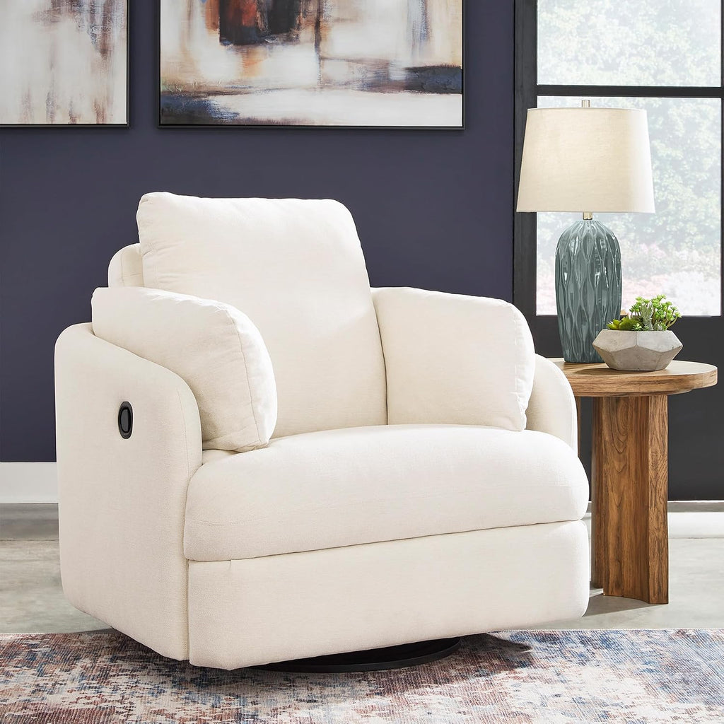 Signature Design by Ashley Modmax Coastal Press-Back Swivel Glider Rocker Recliner with Machine Washable Cover, Hidden Storage Compartments and 2 Bolster Pillows, Beige