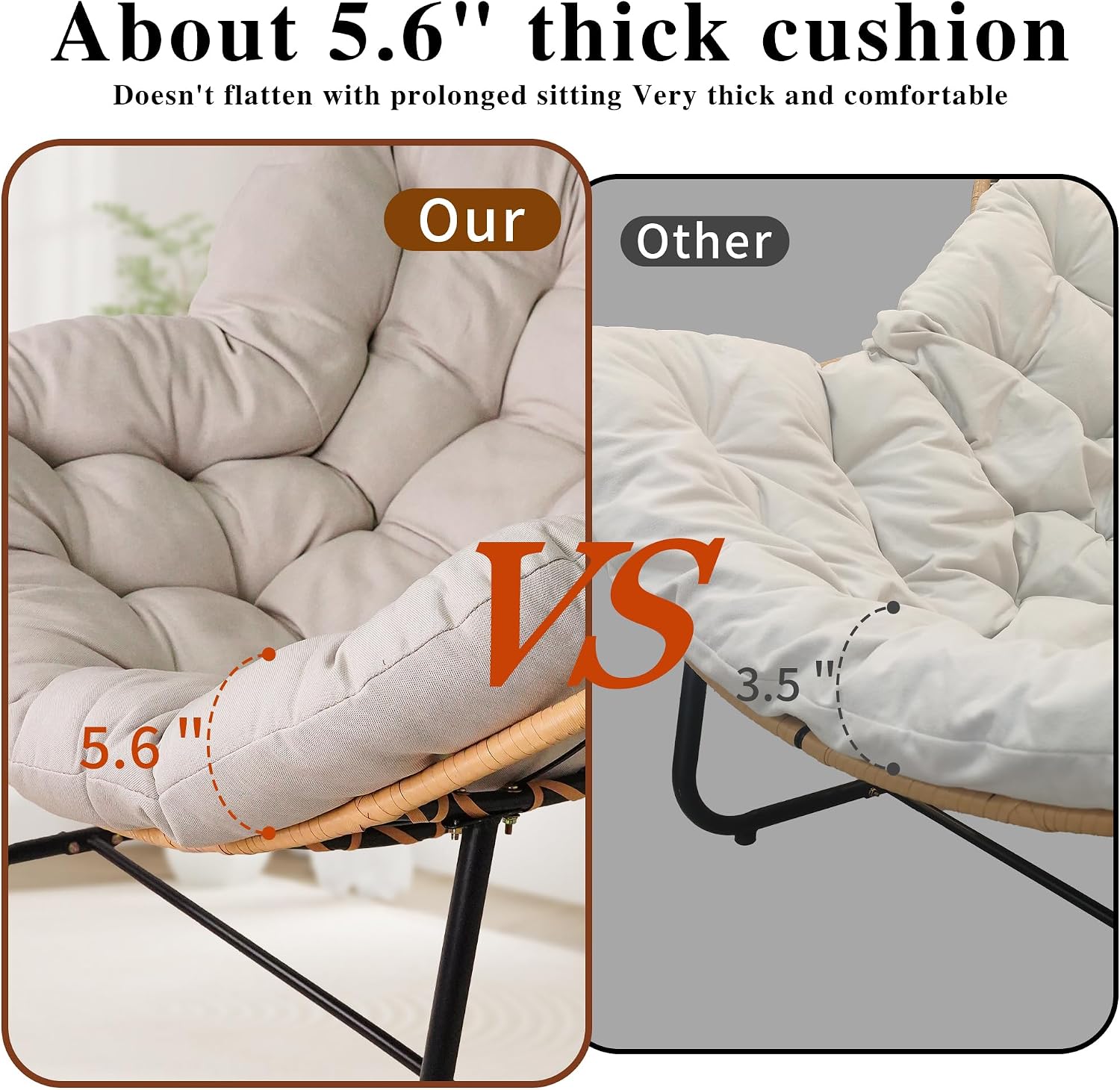 Outdoor Rocking Chair, Patio Egg Rocking Chair, Indoor Papasan Chair, Rattan Wicker Lounge Chair, Modern Royal Chair for Bedroom, Living Room, Porch, Garden,Lawn-Beige (Beige)