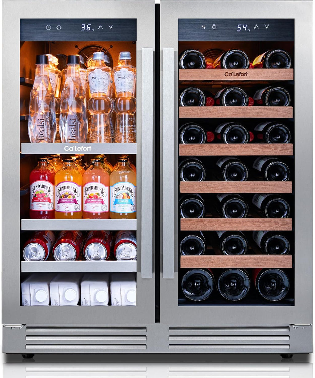 Ca'Lefort 30 Inch Wine and Beverage Refrigerator, 80 Can and 33 Bottle Wine Fridge Dual Zone 36-72°F, 3 LED Beverage Fridge Built in or Freestanding, Perfect for Home/Kitchen(6.00 cu.ft)