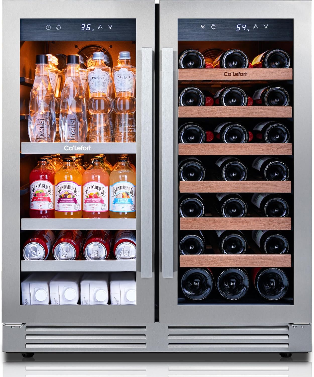 Ca'Lefort 30 Inch Wine and Beverage Refrigerator, 80 Can and 33 Bottle Wine Fridge Dual Zone 36-72°F, 3 LED Beverage Fridge Built in or Freestanding, Perfect for Home/Kitchen(6.00 cu.ft)