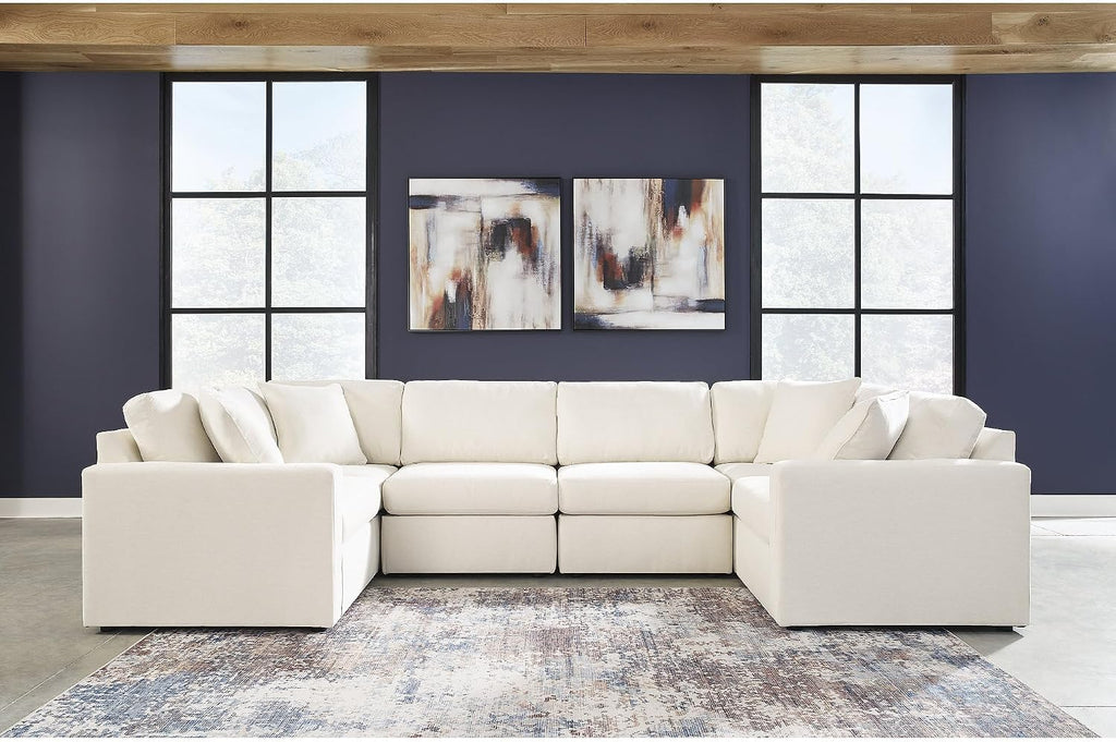 Signature Design by Ashley Modmax Contemporary Stain Resistant 6-Piece Sectional with Armrest, Throw Pillows and Reversible Cushions, Beige