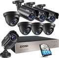 ZOSI 5MP Lite Home Security Camera System with 1TB Hard Drive,8CH H.265+ CCTV DVR,8pcs 1080P 1920TVL Weatherproof Surveillance Cameras,80ft Night Vision,Motion Alert,Remote Access for 24/7 Recording